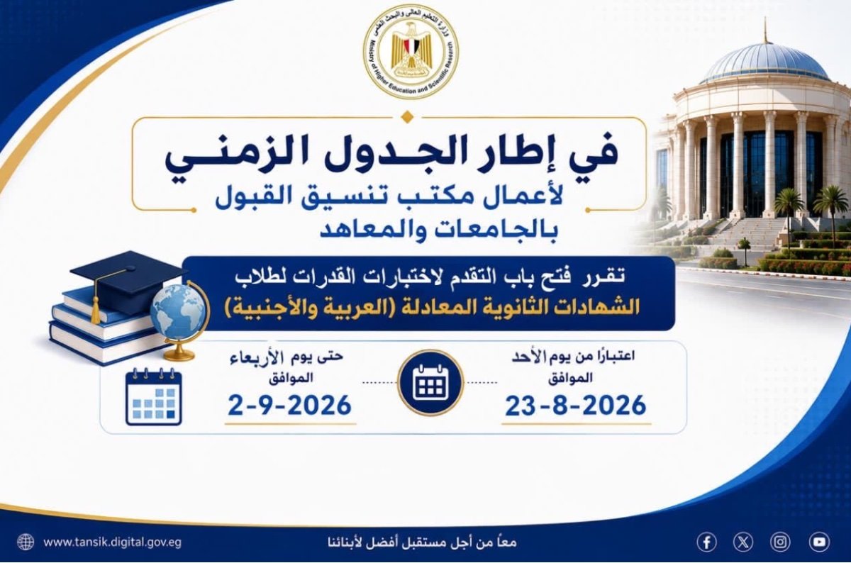 غدًا.. انطلاق اختبارات القدرات لطلاب الشهادات المعادلة.الموعد و المستندات و الجدول هنا!