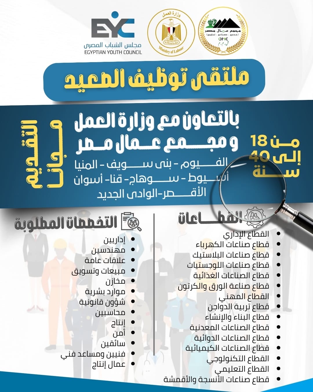 «20 ألف فرصة عمل للشباب في الصعيد».. مجلس الشباب المصر ي يطلق النسخة الجديدة من البرنامج الوطني لتعزيز الحق في العمل